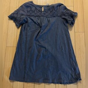 Hem & Thread Blue Eyelet Accent Short Sleeve Dress Baby Doll Dress Large